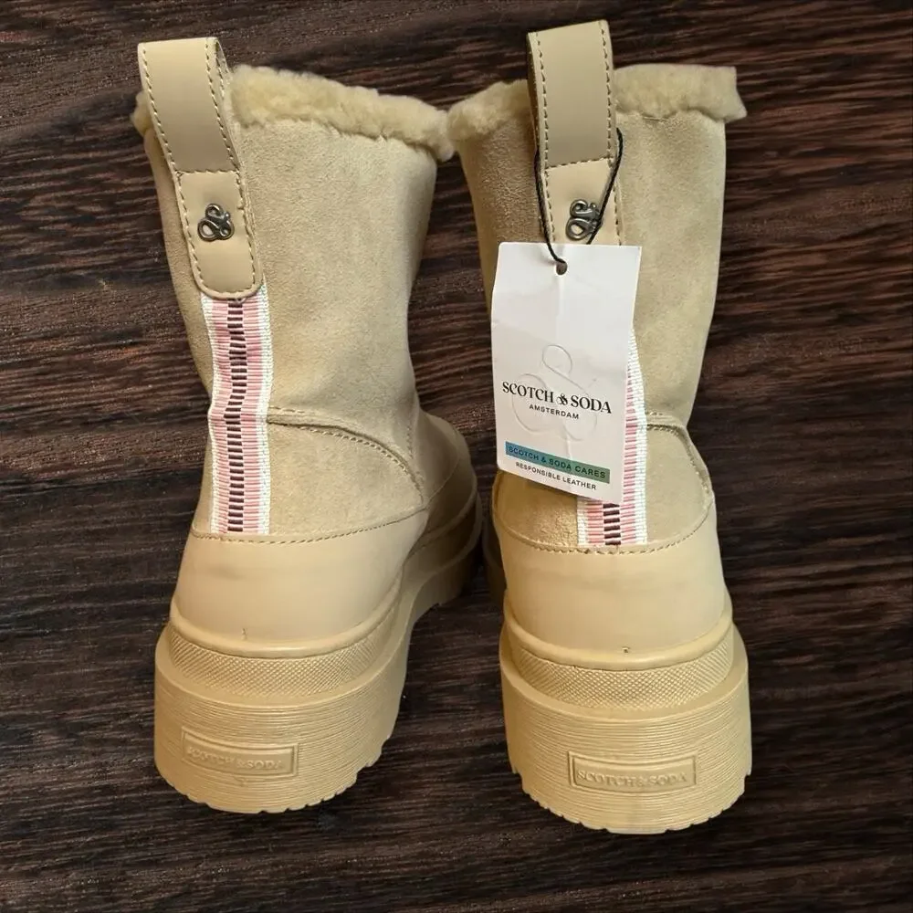 NEW Scotch & Soda‎ Aubri Chelsea Boots Sherpa Lined Sz 41 EU Platform Sand Color